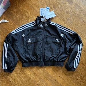 BNWT Rare Designer Collab Adidas Black Cropped Jacket with White Stripes